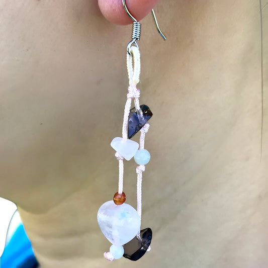 Women Heart Rose Quartz Crystal an Earrings Black Onyx for Her Onyx Earrings Elegance Anniversary Gift for Love and Harmony