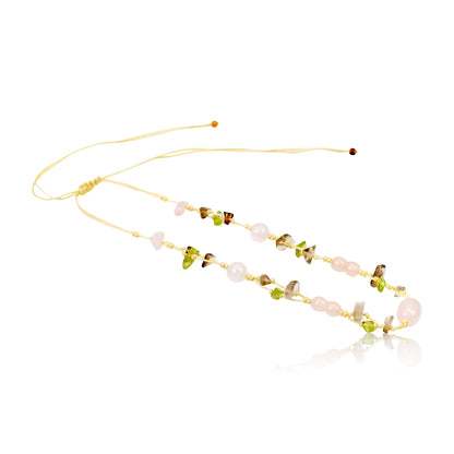 Passionate Love Rose Quartz Bead Necklace A Pink Bead Necklace For Women Peridot Necklace For Compassion and Joy