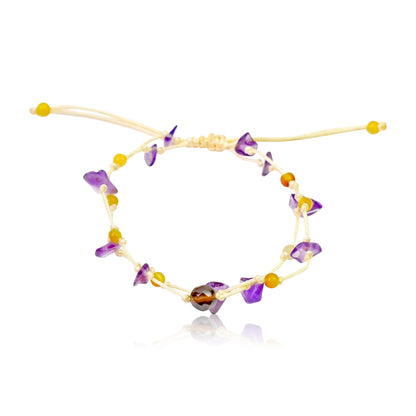 Mystical Amethyst Birthstone Bracelet Black Onyx Paired With A Bracelet with Yellow Stone for Inner Peace and Wisdom
