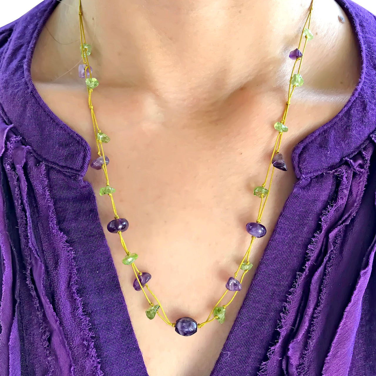 Step into Vibrancy with the Peridot and Amethyst Gemstone NecklaceNecklacesSerenity Jade