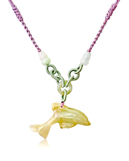 Yellow Jade Mystical Dolphin Pendant a Unique Jewelry Necklace for Unisex Dolphin Necklace Birthday Gift