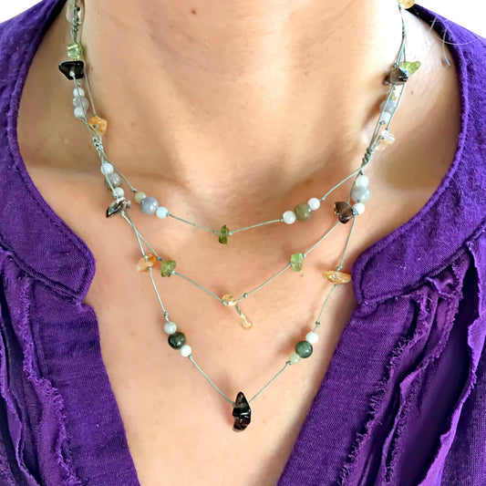 Women Rainbow Stone Necklace for Her Multi Color Stone Necklace a Beaded Gemstone Necklace Birthday Gift for Lasting Love