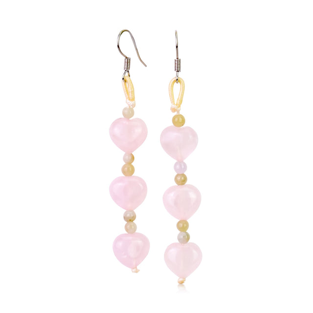 Triple the Hearts, Triple the Elegance: Triple Rose Quartz Heart EarringsEarringsSerenity Jade