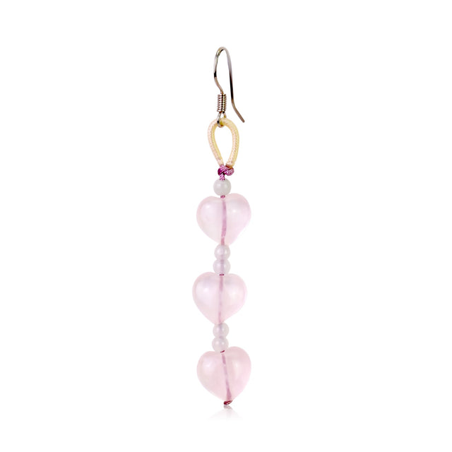 Triple the Hearts, Triple the Elegance: Triple Rose Quartz Heart EarringsEarringsSerenity Jade