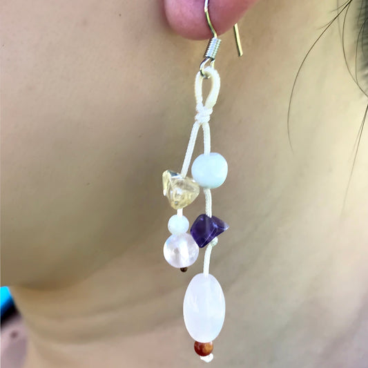 Women Rose Quartz Earrings Silver Beaded Crystal Earrings for Her Handmade Artisan Earrings Birthday Gifts