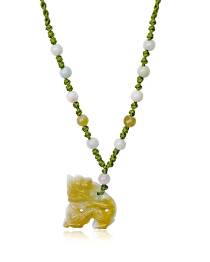 Yellow Jade Dragon Necklace Year Of The Dragon Powerful Dragon Charm For Unisex Birthday Gift With Lucky Energy