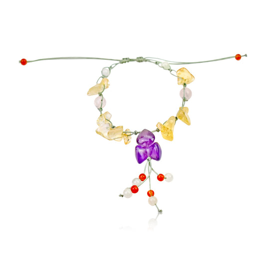Amethyst Heart Pendants Paired With Citrine and Amethyst Bracelet Mother's Day Gift Amethyst Bracelet for Love and Joy