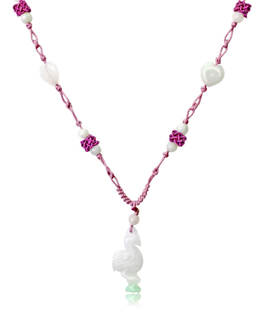 White Jade Flamingo Jewelry For Her Small Jade Pendant a Jade Stone Necklace Perfect For Joyful Anniversary Moments