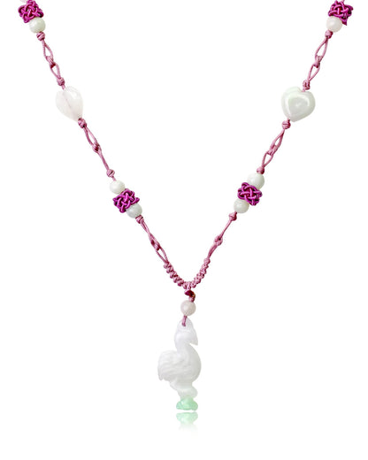 White Jade Flamingo Jewelry For Her Small Jade Pendant a Jade Stone Necklace Perfect For Joyful Anniversary Moments
