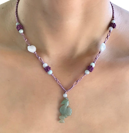 Women Flamingo Jewelry For Her Small Jade Pendant a Jade Stone Necklace Perfect For Joyful Anniversary Moments