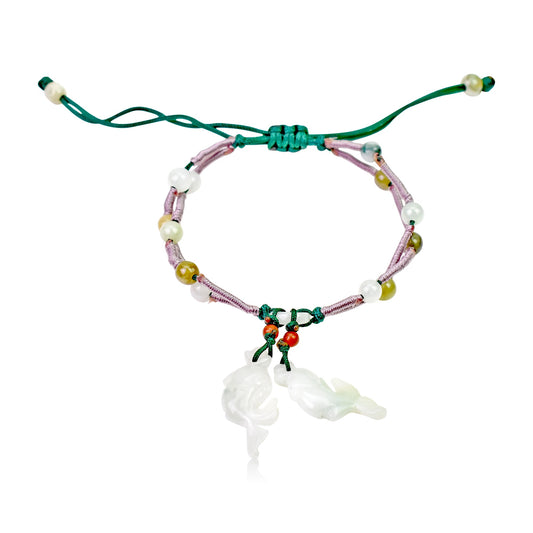 White Jade Koi Fish Bracelet a Koi Fish Jade Pendant for Unisex Koi Bracelet Good Fortune Mother’s or Day Father’s Day Gift