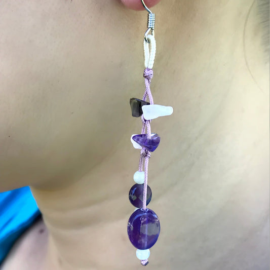 Women Enchanting Amethyst Bead A Silver and Amethyst Drop Earrings for Her Black Onyx Dangle Earrings Birthday Gift