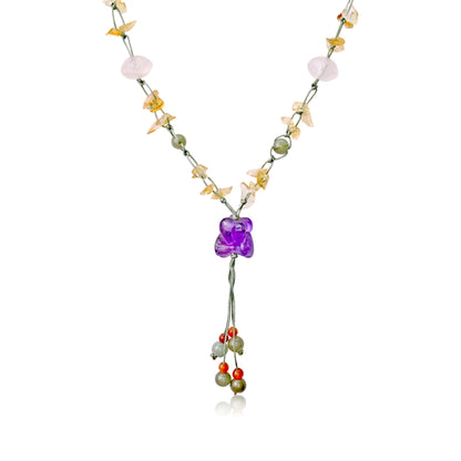 Multicolor Necklace Gemstone for Women Amethyst Heart Shaped Necklace a Citrine Amethyst Necklace for Love and Radiant Energy