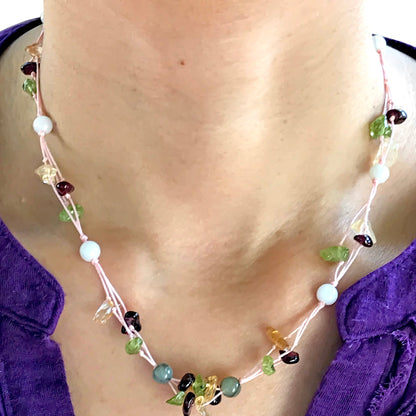 Women Colorful Gemstone Necklace with Cluster Beads for Women’s Birthstone Necklace for Calm, Wisdom, and Spiritual Growth