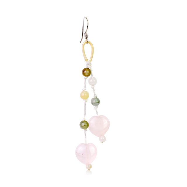 Whimsical Elegance: Rose Quartz Hearts EarringsEarringsSerenity Jade