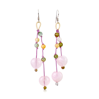Double Heart Earrings The Pink Rose Quartz Heart For Ladies Heart Earrings Romance Anniversary Gift
