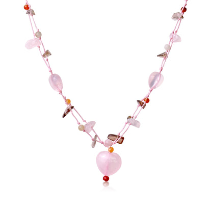 Enchanting Rose Quartz Pendant Heart a Pink Heart Jewelry with Black Onyx Beads Birthday Gift for Romance and Happiness